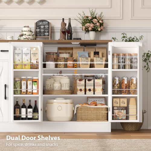 HOSTACK 71" W Kitchen Buffet Cabinet with Storage, Large Coffee Bar Cabinet - color: White