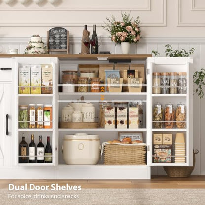 HOSTACK 71" W Kitchen Buffet Cabinet with Storage, Large Coffee Bar Cabinet - color: White