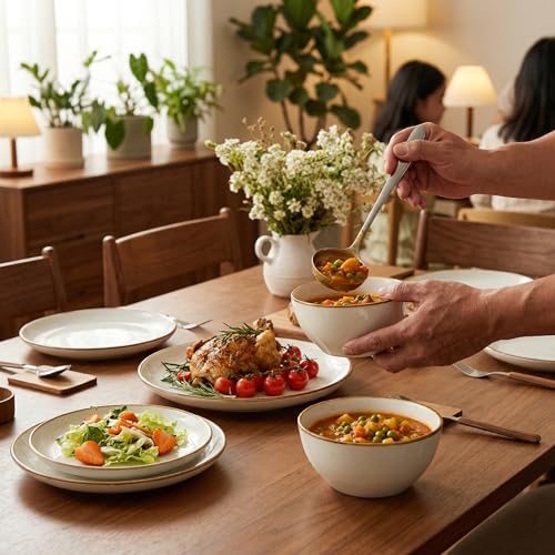 ONEMORE Plates and Bowls Set, Dinnerware Sets for 4, Porcelain Kitchen Dishes Set 12pcs, Scratch Resistant, Modern Aesthetic Dishware Sets- Microwave & Dishwasher Oven Safe,Farmhouse Style Cream White - color: Cream White
