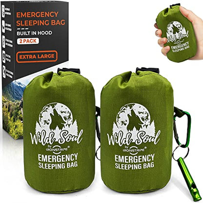 Ironstripe Bivy Sack XL Waterproof Survival Sleeping Bag with Emergency Whistle, Built-in Hood & Thermal Mylar - Tear & Puncture-Resistant