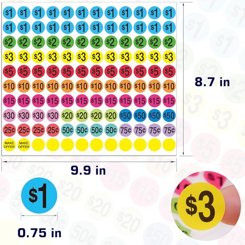 Garage Sale Price Stickers, 2040 Pcs Yard Sales Sticker 3/4" Tags Labels