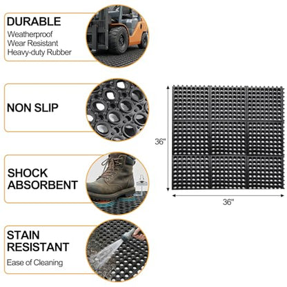 Yesland Anti-Fatigue Rubber Matting, 36 x 36 x 1/2 Inches, Black Dura Chef Anti-Slip Kitchen Mat for Restaurant Bar Floor, Bath Mat for Wet Areas, Garage, Garden Use (Pack of 2) - size: 36"L x 36"W x 0.5"Th (Pack of 2)