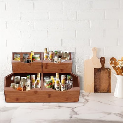 2-tier Stackable Bamboo Pantry Storage Bins, Potato & Onion Storage Baskets