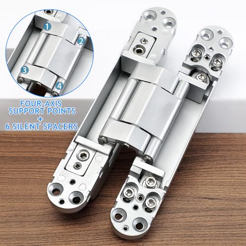 Hidden Door Hinges, 2 Pack 7 inch 3-Way Adjustable 180° Zinc Alloy Hinge - color: Silver, size: 7 Inch
