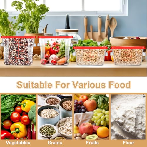 Barydat 4 Pcs Square Food Storage Containers with Lids 2qt & 4qt, Red - color: Red