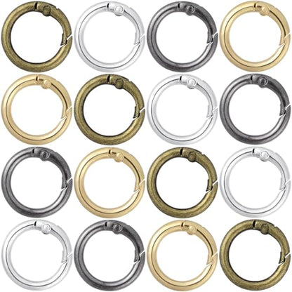 HINZIC Metal Spring O Rings, Round Colorful Keychain Snap Clip - color: Silver, Gold, Black, Ancient Cyan,16Pcs