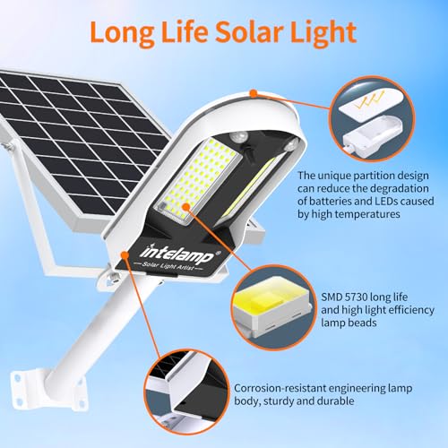 intelamp Solar Street Lights Outdoor Waterproof 3000LM 12500mAh Dual Sensor - size: White 1 pack