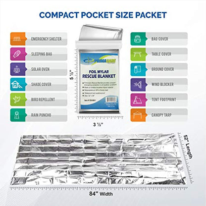 Primacare HB-10 Emergency Mylar Thermal Blankets – 10 Pack, 84" x 52", Silver – Reflective, Waterproof, Retains 90% Body Heat – for Survival, First Aid, Outdoors, Camping, EMS - color: Silver