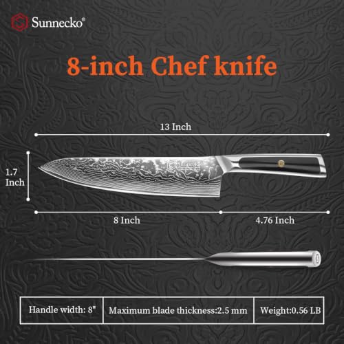 Sunnecko 8 Inch Japanese Damascus Chef Knife - Ultra Sharp VG10 Steel