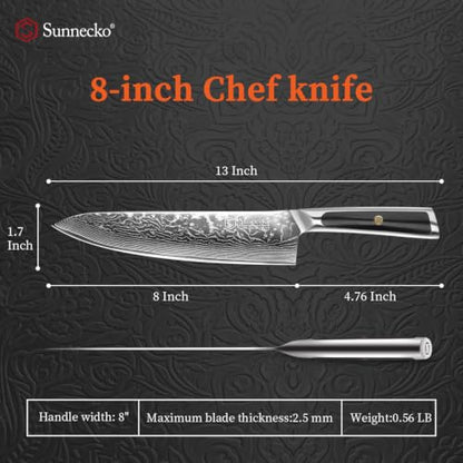 Sunnecko 8 Inch Japanese Damascus Chef Knife - Ultra Sharp VG10 Steel