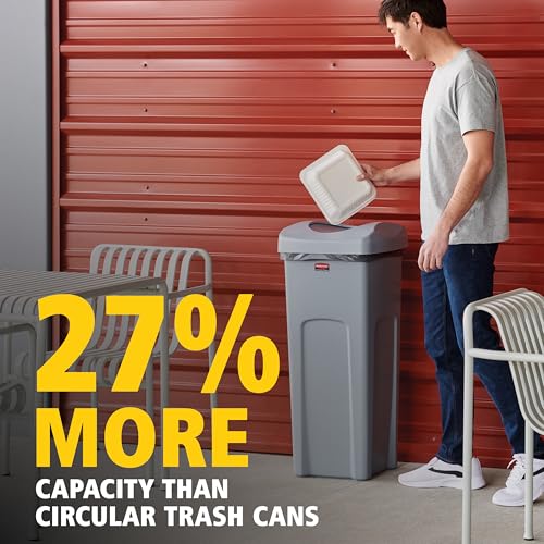 Rubbermaid Commercial Products Untouchable Trash Can with Lid, Gray, 23-Gal