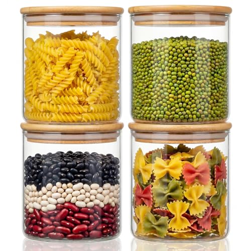 21 oz Glass Jars with Bamboo Lids, Airtight Food Storage Containers, 4 Pack - color: 21oz 4 Pack