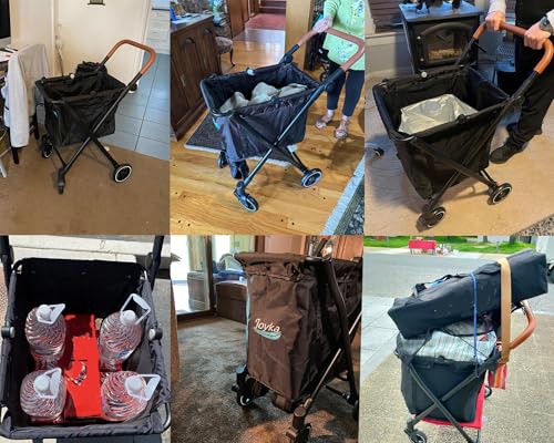 Foldable Shopping Cart 85 Liters Grocery Cart with Cooler Bag Utility Cart Shopping Trolleys with Larger Capacity Rolling Front Swivel Wheels Adjustable for Office Picnic Groceries Laundry - size: 85 Liters + cooler bag light blue