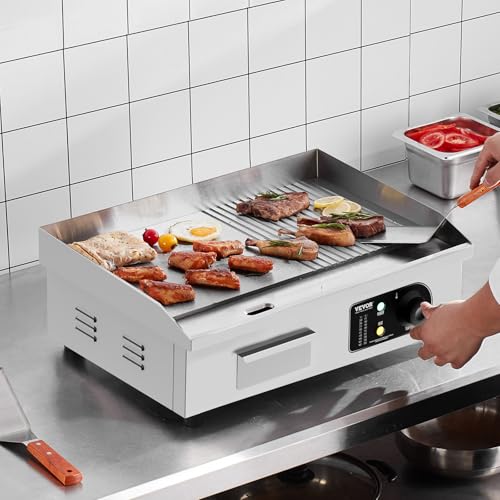 VEVOR Commercial Electric Griddle, Countertop 22" Half Flat Top Griddle - size: 21.4"