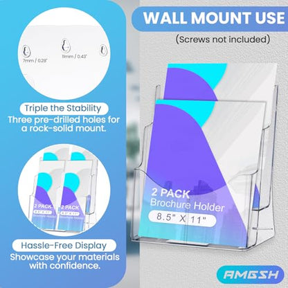 2 Pack Brochure Holder 8.5" x 11" - for 4" x 9" Brochure