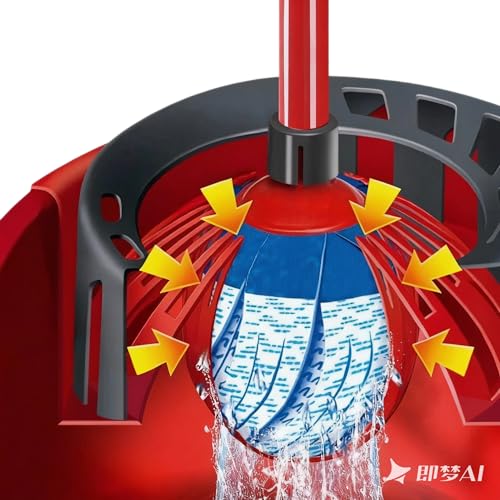 Quick Wring Hands-Free Mop Bucket 2.5 Gallon Red, Mop Bucket with Built-in Wringer for Home Hardwood Laminate Tile Floor Cleaning