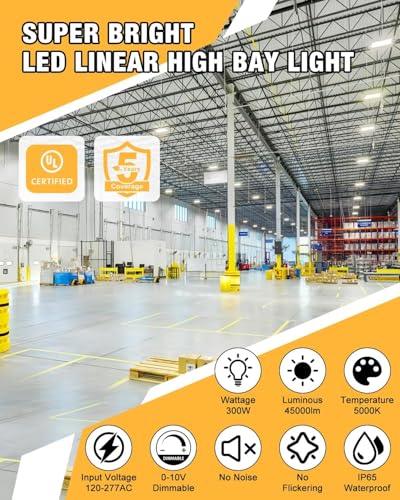 LED Linear High Bay Shop Light with Motion Sensor,300W 45000LM 5000K