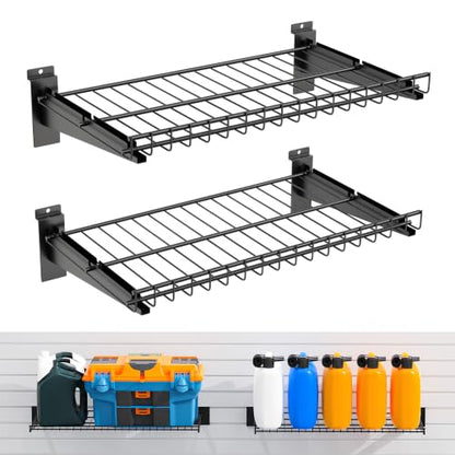 2 Pack Metal Slatwall Shelves 16X8.3 Inch, Black - color: Black, size: S2PC