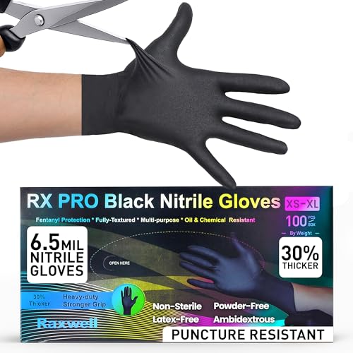 Raxwell Disposable Nitrile Gloves, Food Grade, Latex & Powder Free, Black - size: Large, style: 100 Count