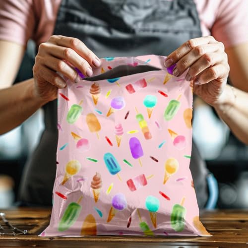 10x13 (100) Ice Cream Treats Summer Designer Poly Mailers Waterproof Self Sealing Tear Resistant Polymailers Shipping Envelopes Premium Printed Bags For Small Businesses - color: Ice Cream, size: 10x13 inches