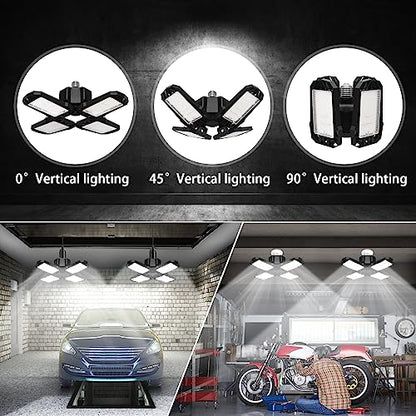 4 Pack LED Garage Light, 150W 15000LM 6500K LED Shop Lights, Garage Lights Ceiling Led with 4 Deformable Panels, Screw in E26/E27 Bulb Socket for Warehouse, Basement, Attic, Barn, High Bay Lighting - size: 150W-4PACK