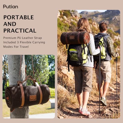 PuTian 100% Wool Blanket - Camping Outdoor Blanket, 63"×48", Brown - color: Brown, size: 63" × 48"