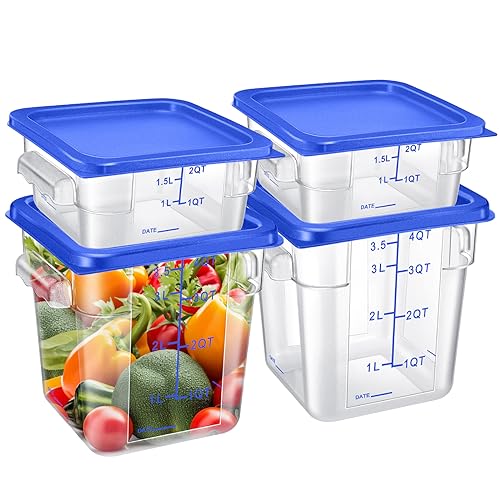 Barydat 4 Pcs Square Food Storage Containers with Lids 2qt & 4qt, Blue - color: Blue