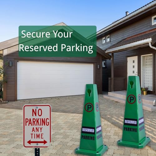 BESEA 4Pack No Parking Cone Green Caution 4 Sided No Parking Cone Reserved Parking - color: Green, size: 26.5INCH With Caution Sign