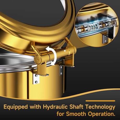 Chafing Dishes for Buffet, 6QT Round Stainless Steel Chafing Dish with Transparent Hydraulic Lid, 304 Food Pan, Buffet Warmer for Parties and Events (Golden) - color: Golden