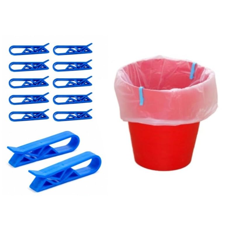 10Pcs Blue Plastic Kitchen Garbage Bin Clip, Set of Bag Clips Anti-Slip Fixation Clamp Trash, Recycling and Compost for Trash Cans and Garbage Bins Janitorial Sanitation Supplies