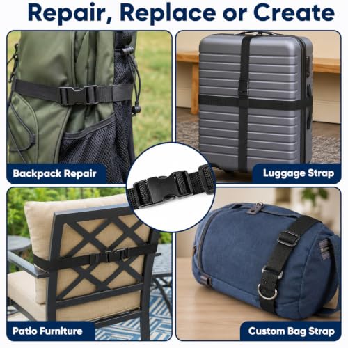 1 Inch Straps and Buckles Set, 12 Yards Nylon Webbing Strap, 12 Pack Release Buckles, 24 Tri-Glide Slide Clips, 12 Pack Metal D-Rings MaHeavy Duty Adjustable Quick Snap Fasteners, No Sewing Required - size: 1" 12 Pcs Buckle Set