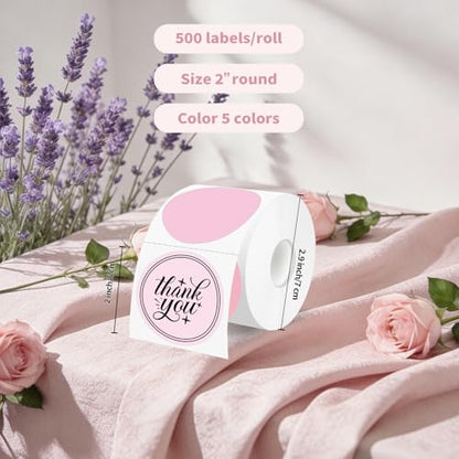 500 Labels/Roll 2" Gradient Pink Round Thermal Labels, Waterproof Circle Blank Thermal Sticker Compatible with Direct Thermal Label Printers for DIY Logo Designs, Thank You, Small Business - color: Pink Gradient, size: 2 Inch