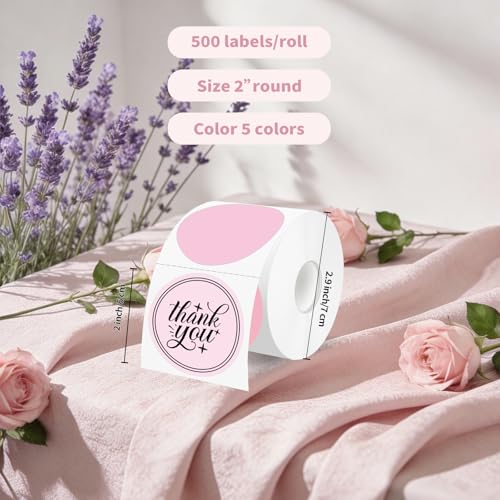 500 Labels/Roll 2" Gradient Pink Round Thermal Labels, Waterproof Circle Blank Thermal Sticker Compatible with Direct Thermal Label Printers for DIY Logo Designs, Thank You, Small Business - color: Pink Gradient, size: 2 Inch