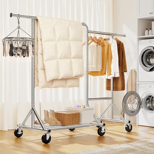 Raybee Heavy Duty Clothes Rack 500LBS L-Shaped Rolling Garment Rack - style: Industrial