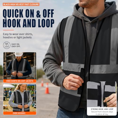 AYKRM 12 colour High visibility viz vest hi vis viz reflective work construction safety vest (XS-8XL) - color: Black, size: 3X-Large
