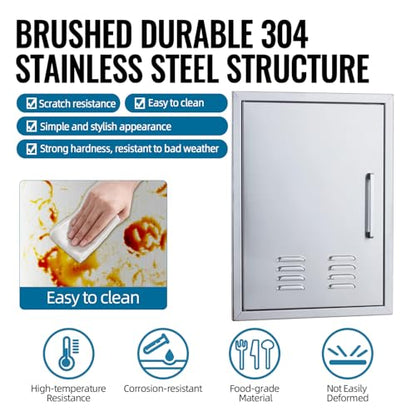 Outdoor Kitchen Doors, 20x27 Inch 304 Stainless Steel BBQ Access Door with Vent, Double Steel Doors for Outdoor Grill Island - size: 20W x 27H- Left
