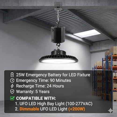 25W LED Emergency Backup Driver for Dimmable UFO High Bay Light Up to 200W