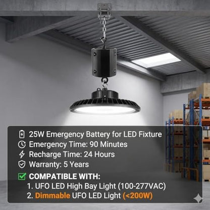 25W LED Emergency Backup Driver for Dimmable UFO High Bay Light Up to 200W