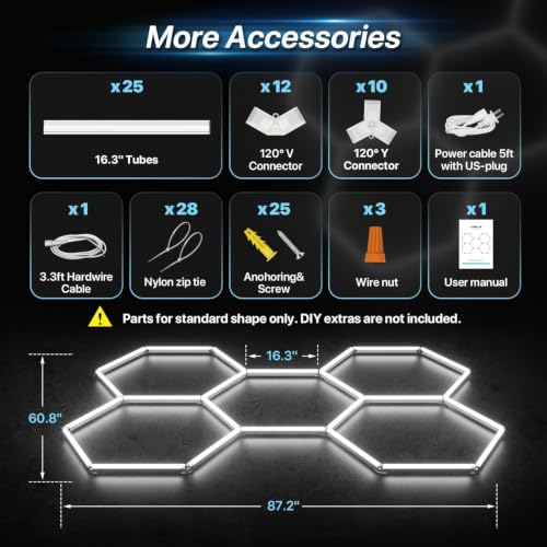 HYPERLITE Gen II Hexagon Garage Lights: 168W 16800LM 5 Grids Hexagon Led Light, 6500K Ultra Bright Honeycomb Hex Lights, Durable Design for Garage, Shop, Basement, Barber, Homegym - size: 5 HEX