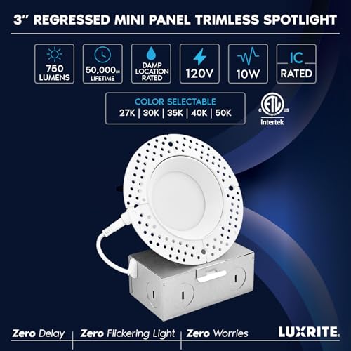 LUXRITE 3 Inch Trimless LED Recessed Light with Junction Box (6 Pack)