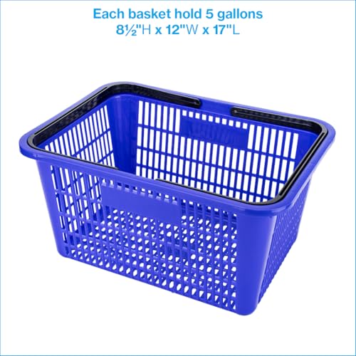 SSWBasics Blue Plastic Shopping Basket with Handles - Essential Shopping Baskets for Retail Store Use, Durable and Convenient Shopping Baskets for Customers