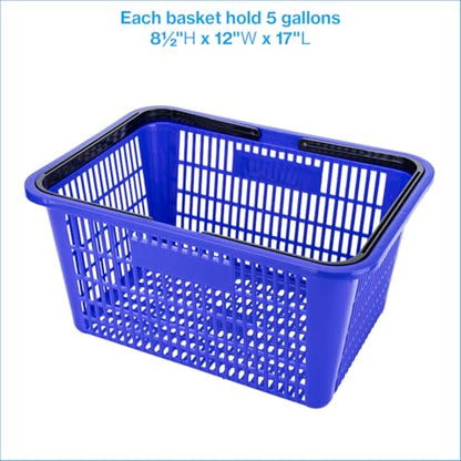 SSWBasics Blue Plastic Shopping Basket with Handles - Essential Shopping Baskets for Retail Store Use, Durable and Convenient Shopping Baskets for Customers