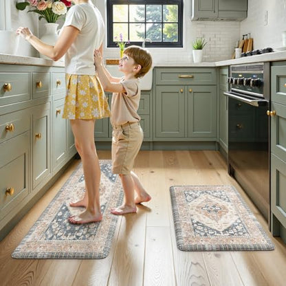 KIMODE Kitchen Rugs and Mats 2PCS Cushioned Anti Fatigue Kitchen Mats Blue - color: Gold Blue, size: 17.3" x 47 "+ 17.3" x 29 "--0.47 inches