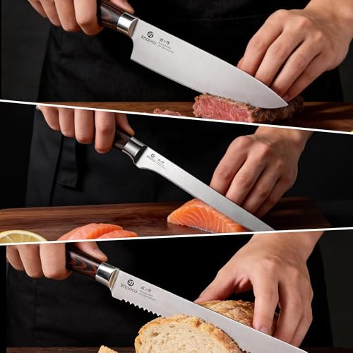 imarku 3 Piece Knife Set, Japanese High Carbon Stainless Steel Chef Knife - color: Pakkawood Brown