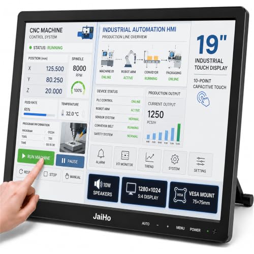 JaiHo 19 Inch Touch Screen Monitor, 1280×1024 4:3 Industrial LCD Display with HDMI VGA BNC AV USB, VESA Mount, Capacitive Touch Monitor for POS, Kiosk, CCTV, Raspberry Pi & Control Systems - size: 19Inch/4:3