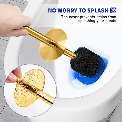 Toilet Brush and Holder, Toilet Brush Stainless Steel, Toilet Bowl Brush for Bathroom Toilet-Ergonomic, Elegant,Durable (Gold) - color: Gold