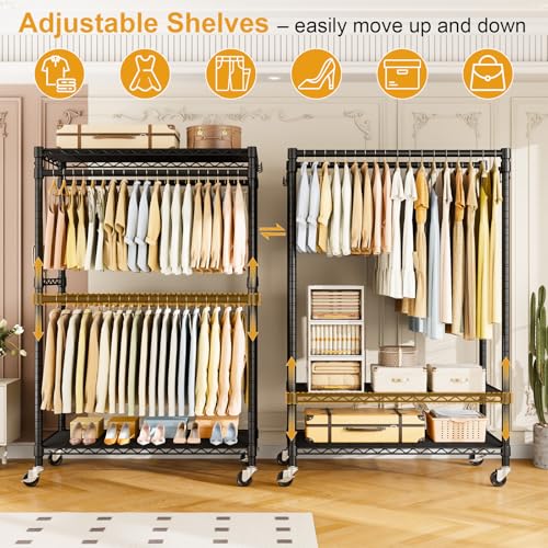 ULIFHOME Rolling Clothes Rack, Clothing Racks for Hanging Clothes, Black - color: Black, size: P4 Plus