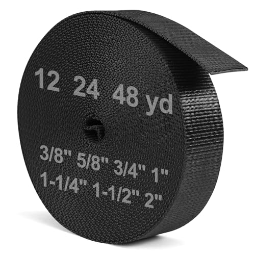 BEYOURD Webbing, Heavy Duty Webbing Straps, Extra Thick Strapping for Outdoor DIY Gear Repair, Black White - color: Black-48yard, size: 3/8" width