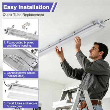 4FT LED Vapor Tight Light Fixtures 2Pack, Clear Cover, 40W 5600LM