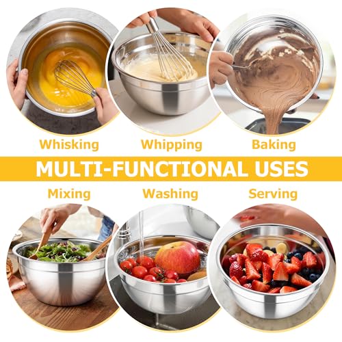 TeamFar Mixing Bowls with Lids, 4.5/3/1.5 QT Stainless Steel Nesting Bowls - color: Khaki